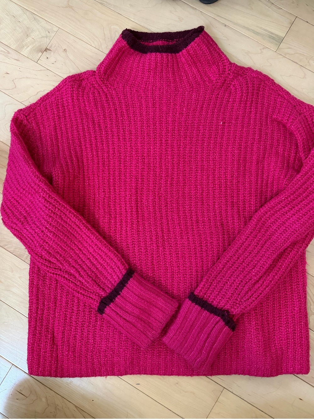 Anthropologie Women’s Bright Magenta Ribbed Mock Neck Sweater XXS